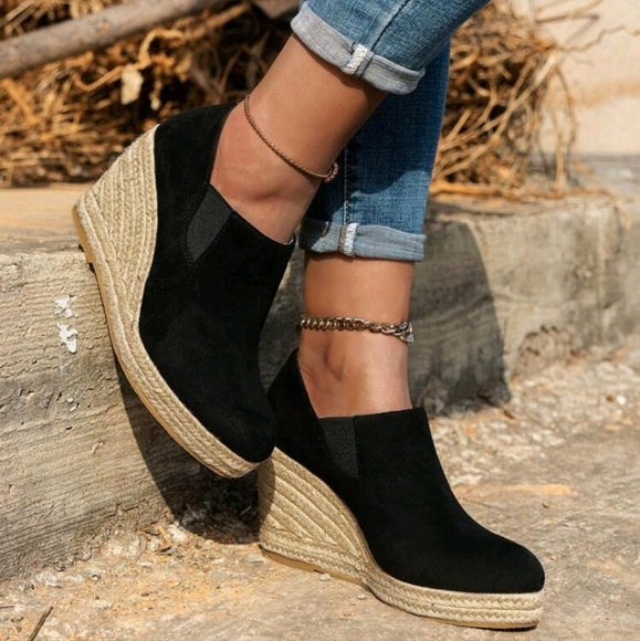 Women's Trendy Versatile Platform Wedge Solid Textured Woven Sole Loafers - Picture 4 of 6